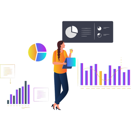 Woman looking at bar chart  Illustration