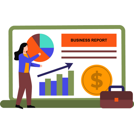 Woman looking at business graph report  Illustration