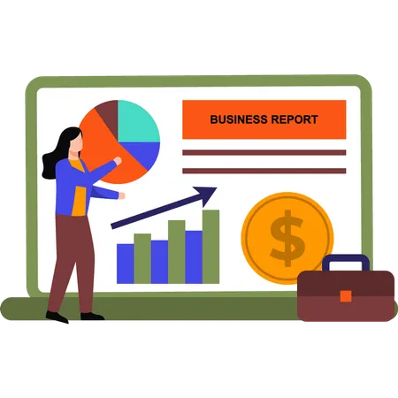 A Girl Is Looking At A Business Graph Report Illustration