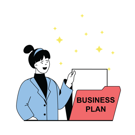 Woman looking at business plan  Illustration