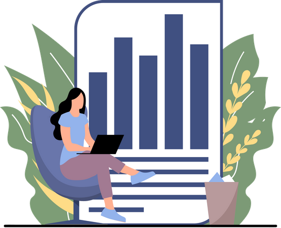 Woman looking at business statistics  イラスト