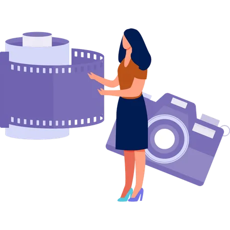 The Girl Is Looking At The Camera Reel Illustration