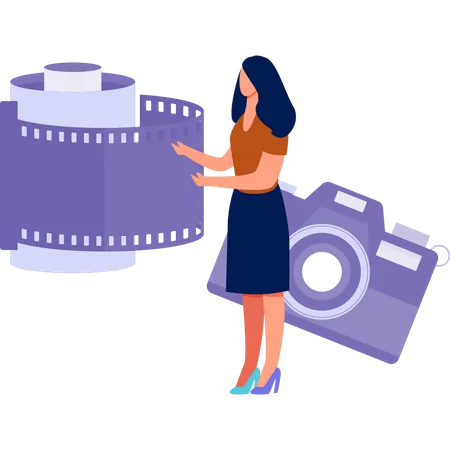 Woman looking at  camera reel  Illustration