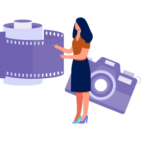 Woman looking at  camera reel  일러스트레이션