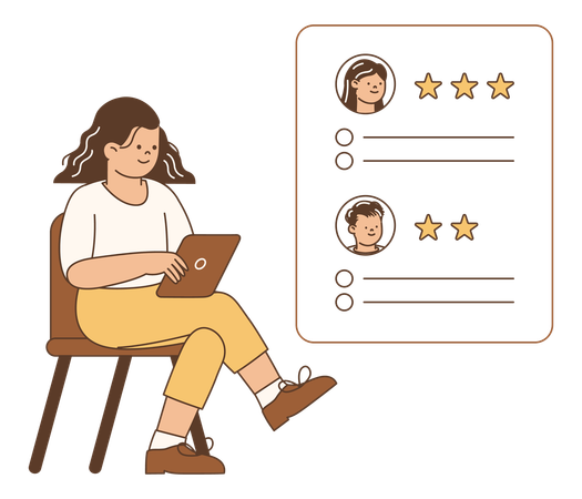 Woman looking at candidate profile for recruitment process  Illustration