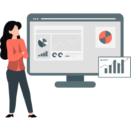 Woman looking at chart on monitor  Illustration