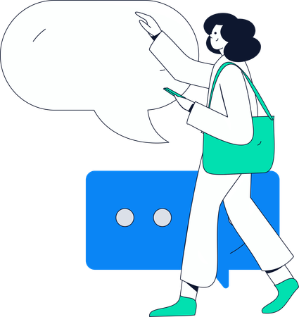 Woman looking at chat bubble  Illustration