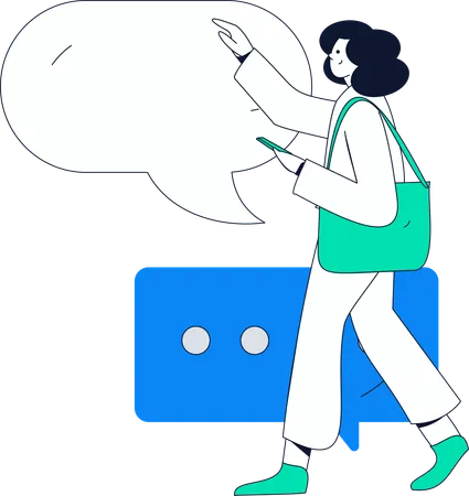 Woman looking at chat bubble  Illustration