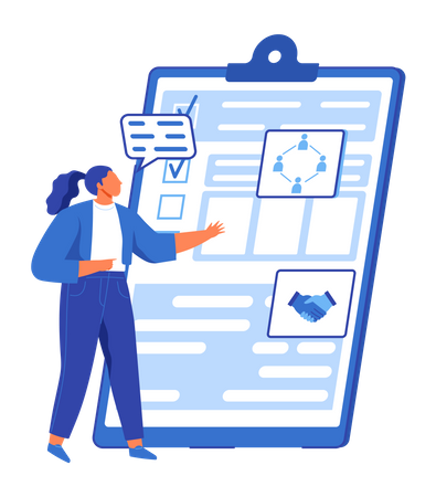 Woman looking at checklist  Illustration