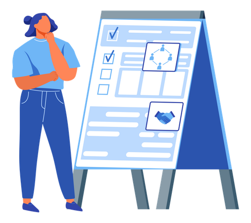 Woman looking at checklist  Illustration