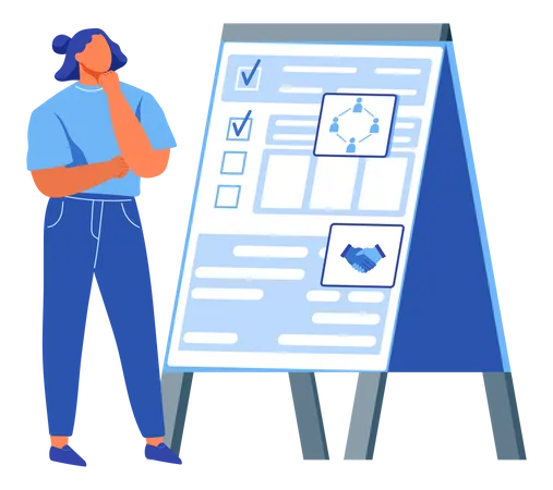 Woman looking at checklist  Illustration