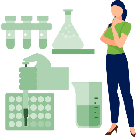 Woman looking at chemical flask  Illustration