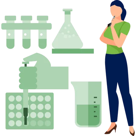 Woman looking at chemical flask  Illustration
