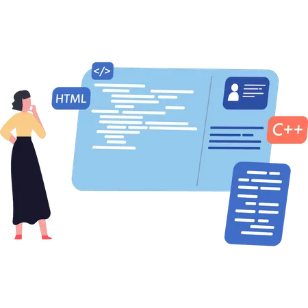 Woman looking at coding  Illustration