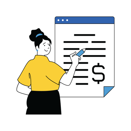 Woman looking at contract audit  Illustration