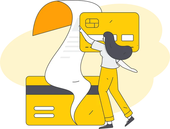 Woman looking at credit card receipt  Illustration