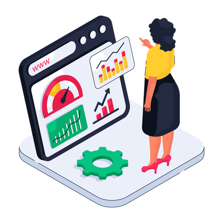 Woman looking at data analytics  Illustration