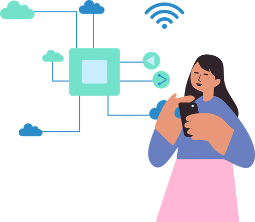 Woman looking at data collection  Illustration