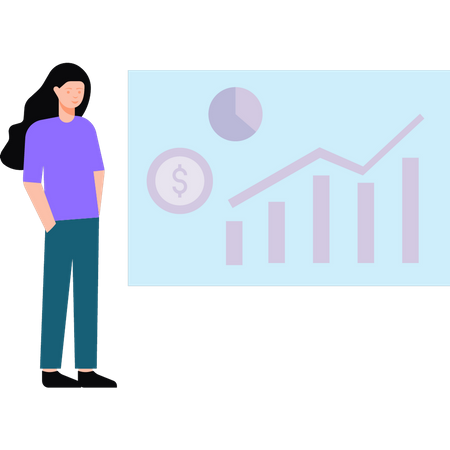 Woman looking at dollar graph  Illustration