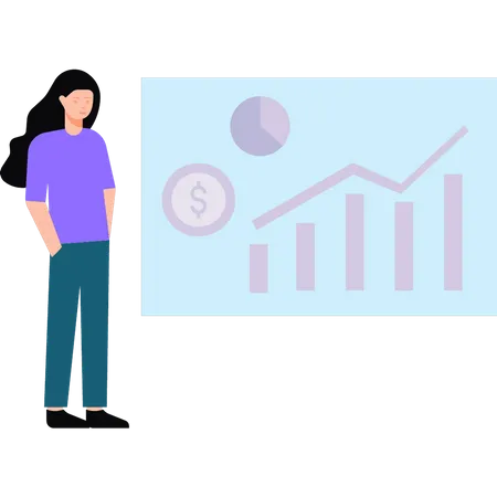 Woman looking at dollar graph  Illustration