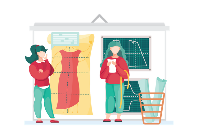 Woman looking at dress design  Illustration