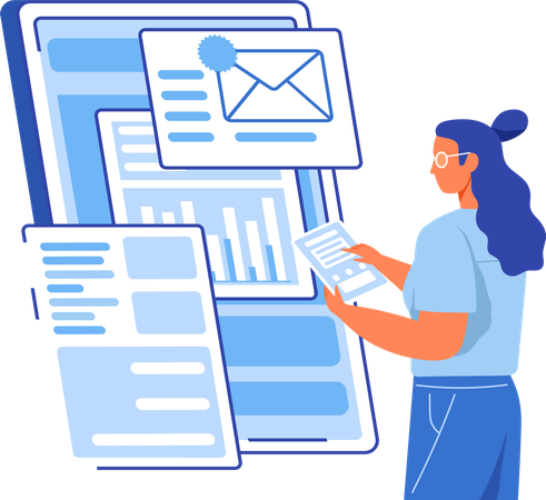 Woman looking at email  Illustration