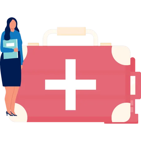 The Female Is Looking At The Emergency Kit Illustration
