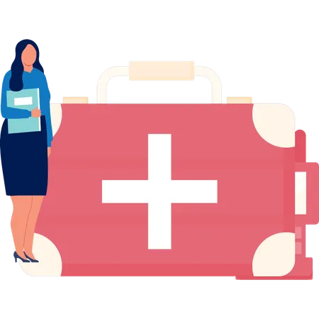 Woman Looking At Emergency Kit  Illustration