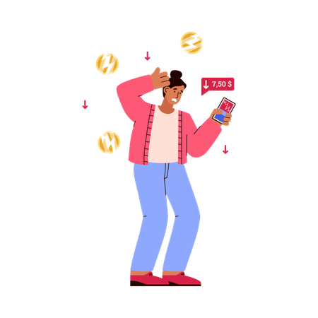 Woman looking at falling dollar  Illustration