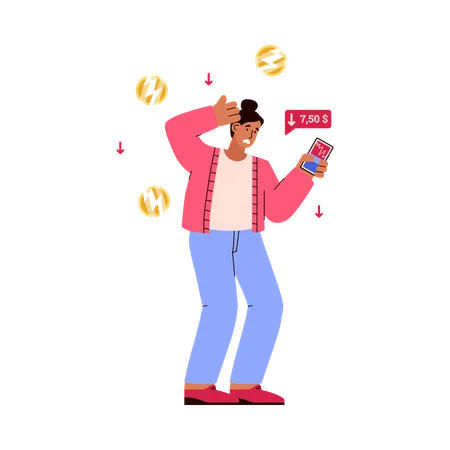 Woman looking at falling dollar  Illustration