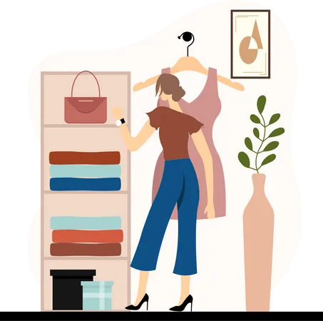 Woman looking at fashion accessories  イラスト