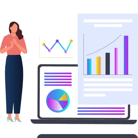 Girl Is Looking At Finance Management Graph Illustration