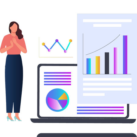 Woman looking at finance management graph  Illustration