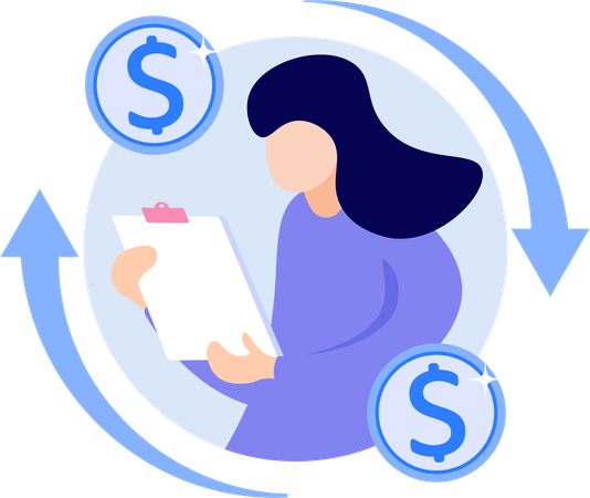 Woman looking at finances  Illustration