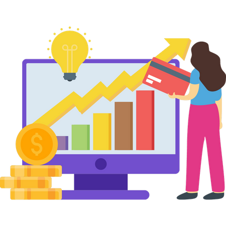 Woman looking at financial growth chart  Illustration