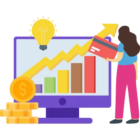 Woman looking at financial growth chart  Illustration