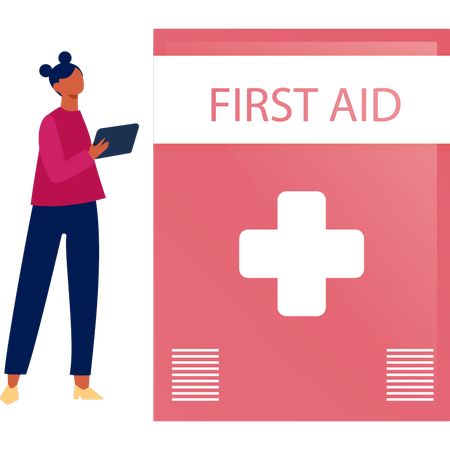 Woman Looking At First Aid Kit  일러스트레이션