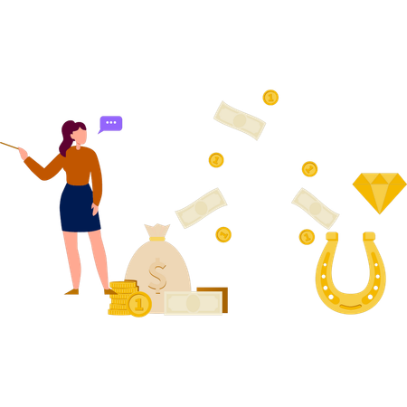 Woman looking at gambling money  Illustration