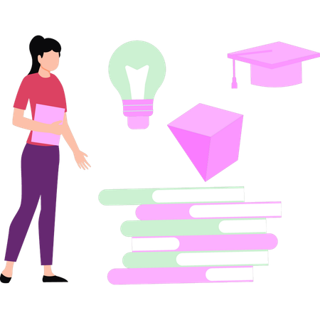 Woman looking at graduation hat  Illustration