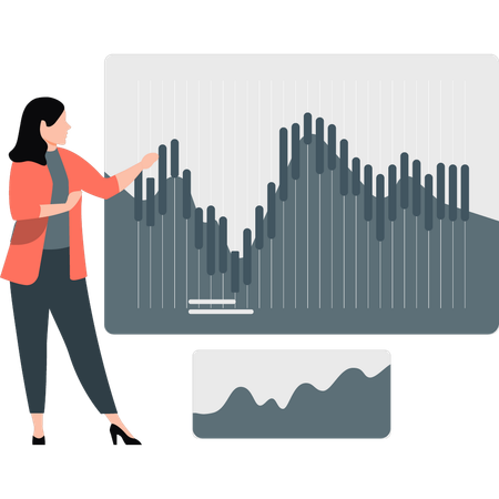 Woman looking at graph analytics  Illustration