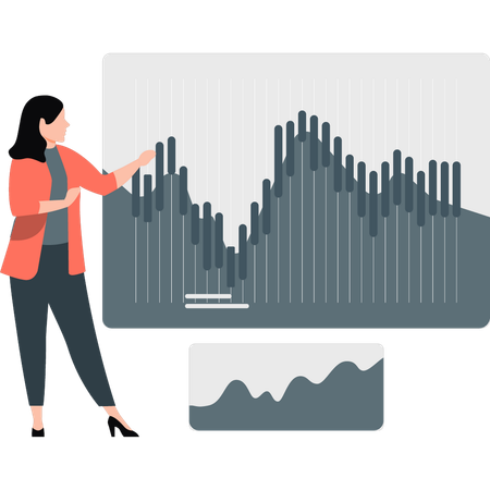 Woman looking at graph analytics  Illustration