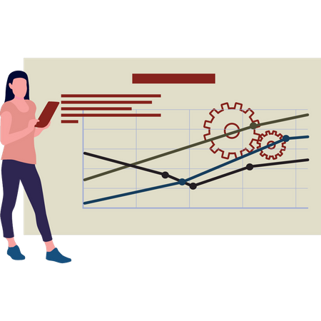 Woman looking at graph setting  Illustration