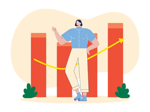 Woman looking at growth chart  Illustration