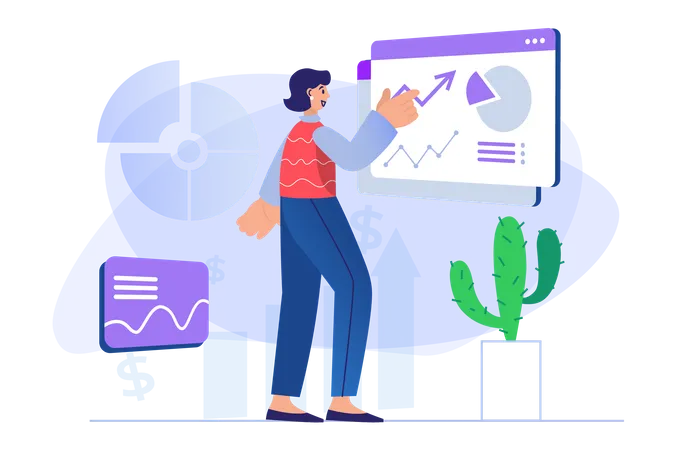 Woman looking at growth chart  Illustration