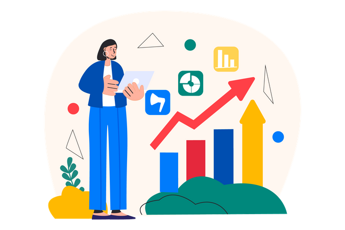 Woman looking at growth chart  Illustration