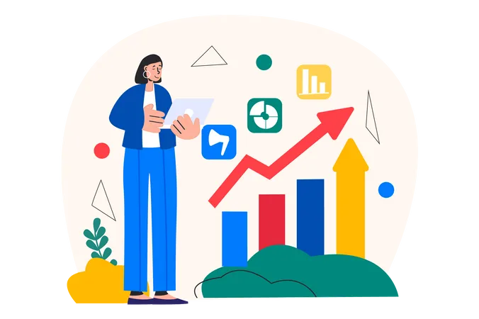 Woman looking at growth chart  Illustration