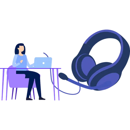 The Girl Is Looking At The Headphones Illustration
