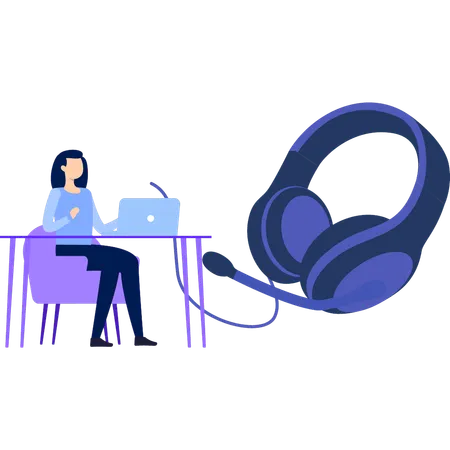 Woman Looking At Headphones  Illustration