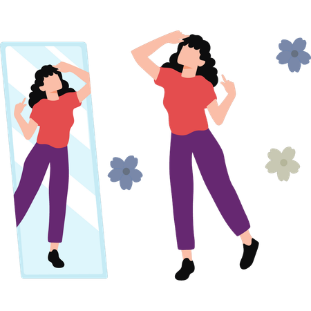 Woman Looking At Herself In Mirror  Illustration