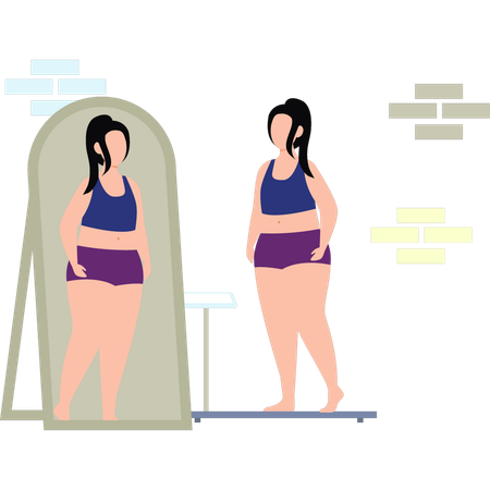 Woman Looking At Herself In Mirror  Illustration